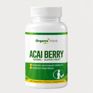 front view bottle render of organo herb acai berry 60 capsules