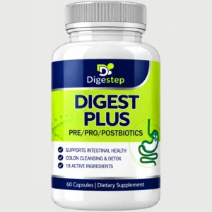 front view bottle render of digest plus 60 capsules