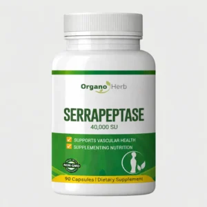 front view bottle render of organo herb serrapeptase 40000 90 capsules