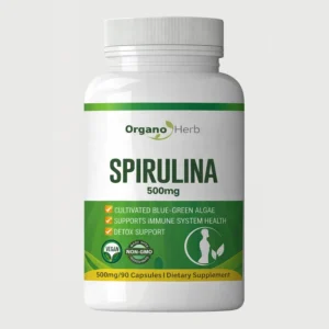 front view bottle render of organo herb spirulina 90 capsules