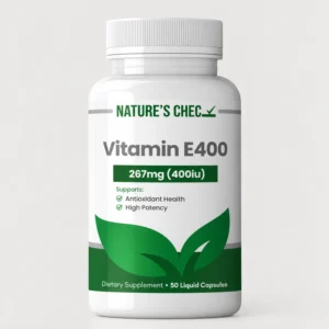 front view bottle render of natures chec vitamin e400 60 capsules