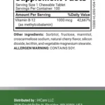 vitamin b12 1000mcg 90 chewable tablets supplement facts panel