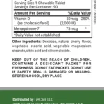 vitamin d3 k2 90 chewable tablets supplement facts panel