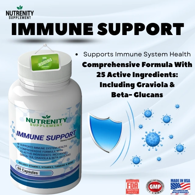 nutrenity immune support 60 capsules immune health marketing graphic