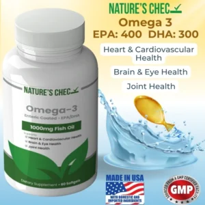 Nature’s Chec Omega 3 1000mg fish oil with water splash
