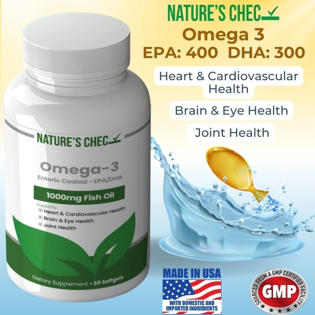 Nature’s Chec Omega 3 1000mg fish oil with water splash