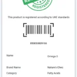 UAE registration screenshot for Nature’s Chec Omega 3