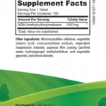 msm 1000mg 100 tablets supplement facts panel