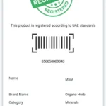 msm 1000mg 100 tablets uae registration document