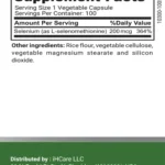 selenium 200mcg 100 vegetable capsules supplement facts panel