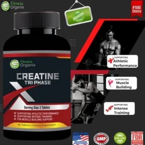 Fitness Organix Creatine Tri phase hero image with gym scenes