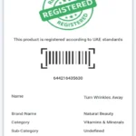 UAE registration screenshot for Turn Wrinkles Away supplement