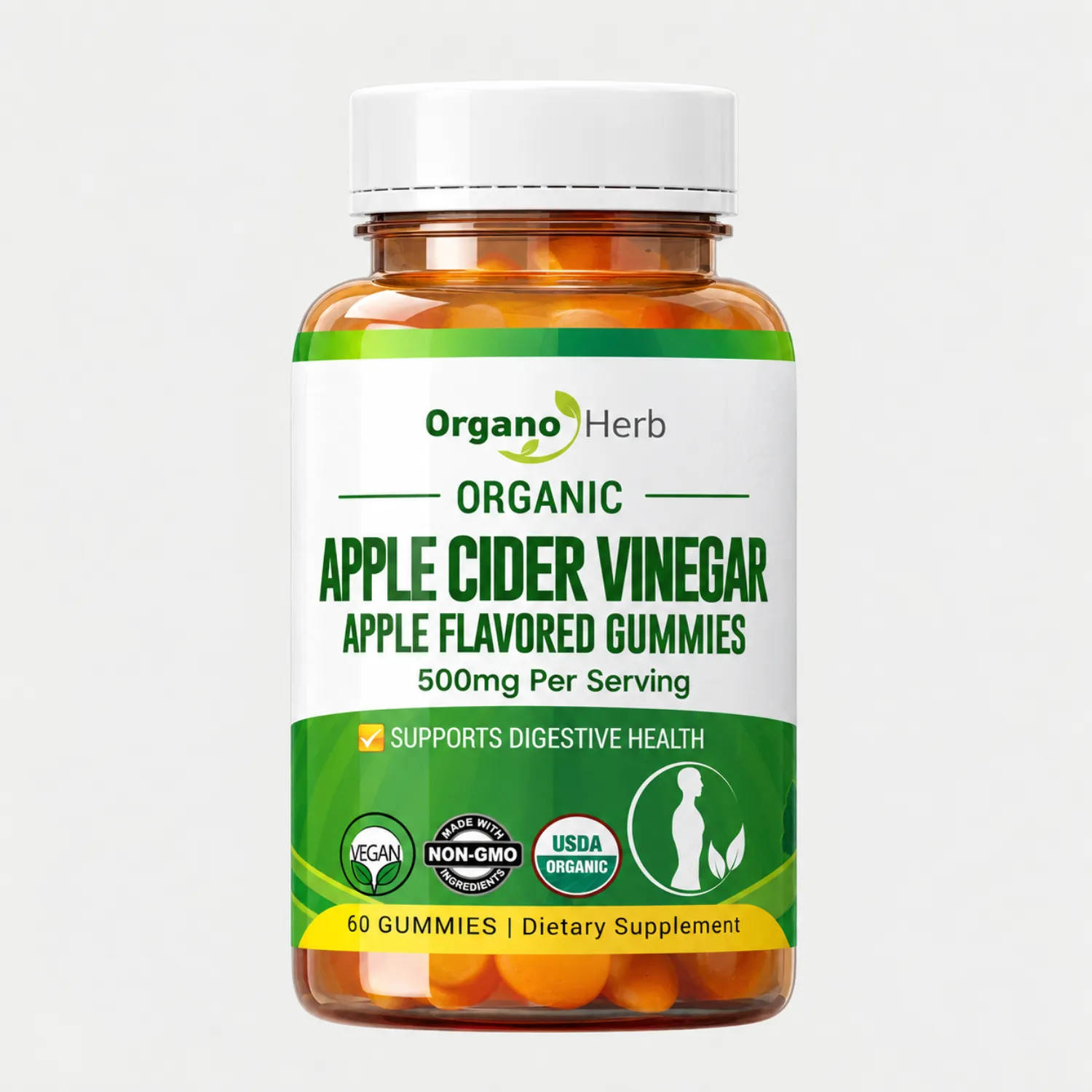 front view bottle render of organic apple cider vinegar 60 gummies