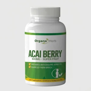front view bottle render of organo herb acai berry 60 capsules