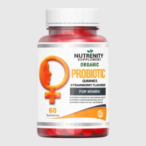 front view bottle render of organic probiotic women 60 gummies