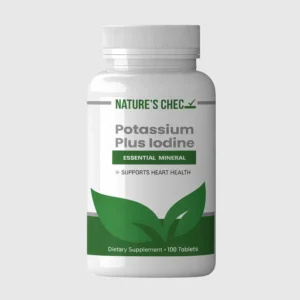 front view bottle render of potassium plus iodine 100 tablets