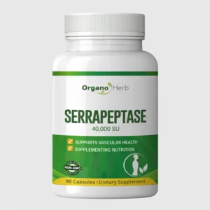 front view bottle render of organo herb serrapeptase 40000 90 capsules