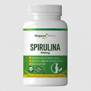 front view bottle render of organo herb spirulina 90 capsules