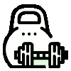 Sports nutrition icon with a dumbbell and kettlebell