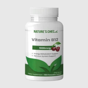 front view bottle render of natures chec vitamin b12 1000mcg 90 Chewable Tablets