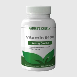front view bottle render of natures chec vitamin e400 60 capsules