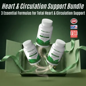 Heart and Circulation Bundle image with Ubiquinol, Omega-3 and Magnesium Bisglycinate bottles